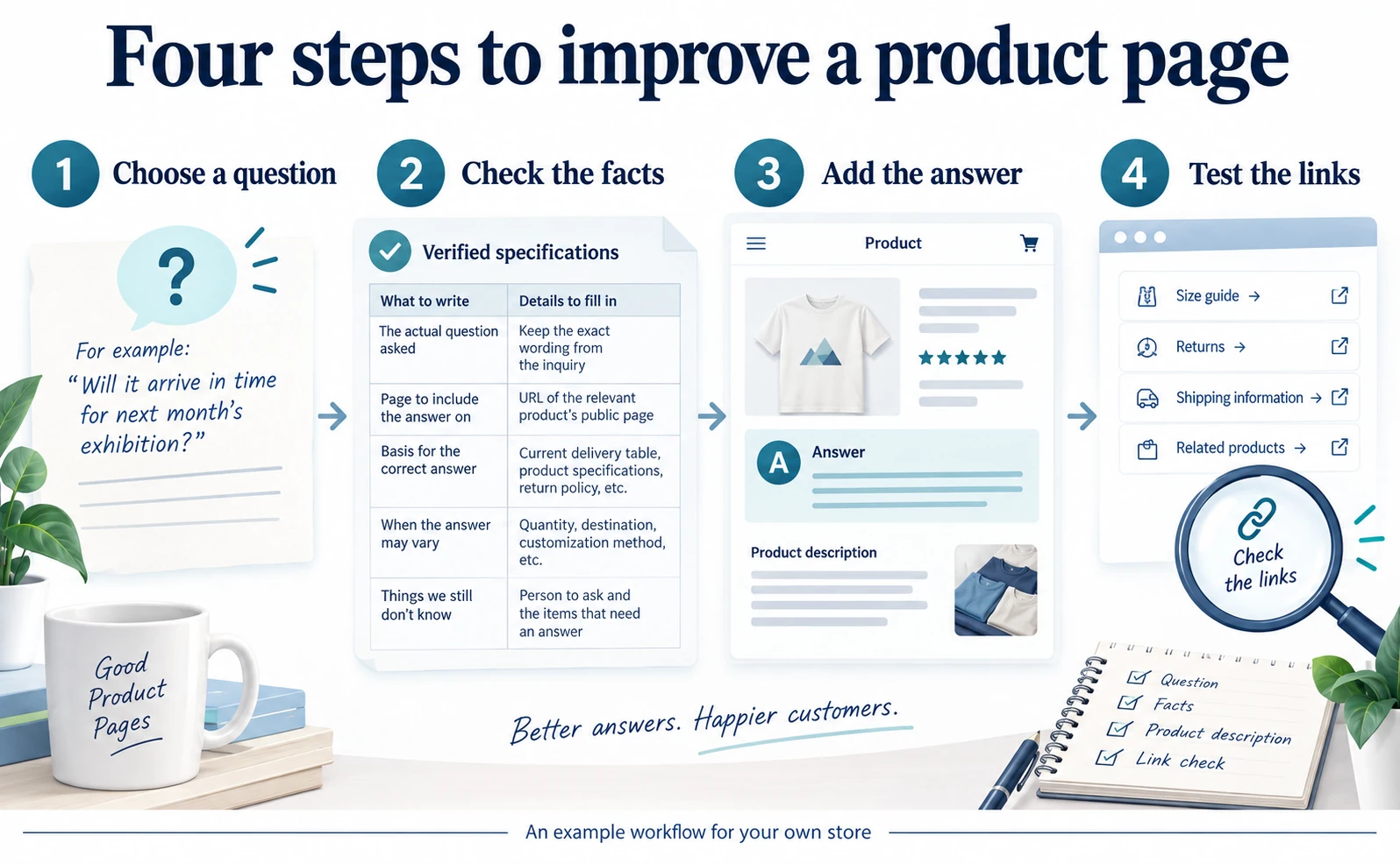 Choose a question, verify the facts, add the answer and test the links