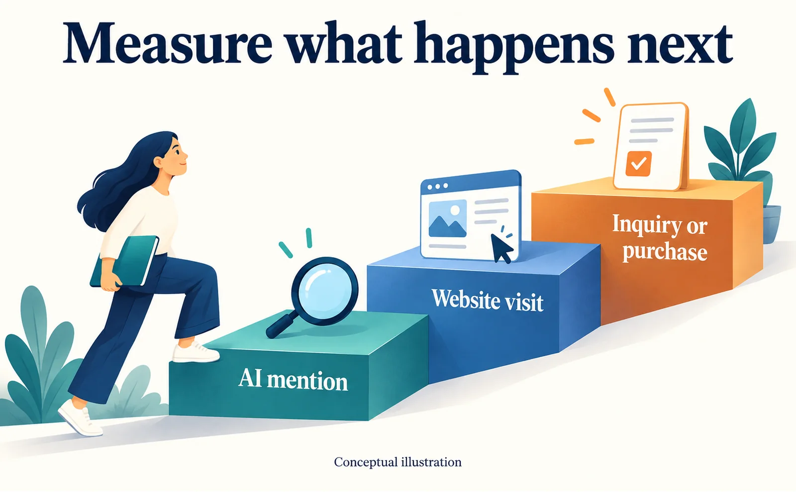 AI mentions, website visits, and inquiries or purchases are separate measurement stages
