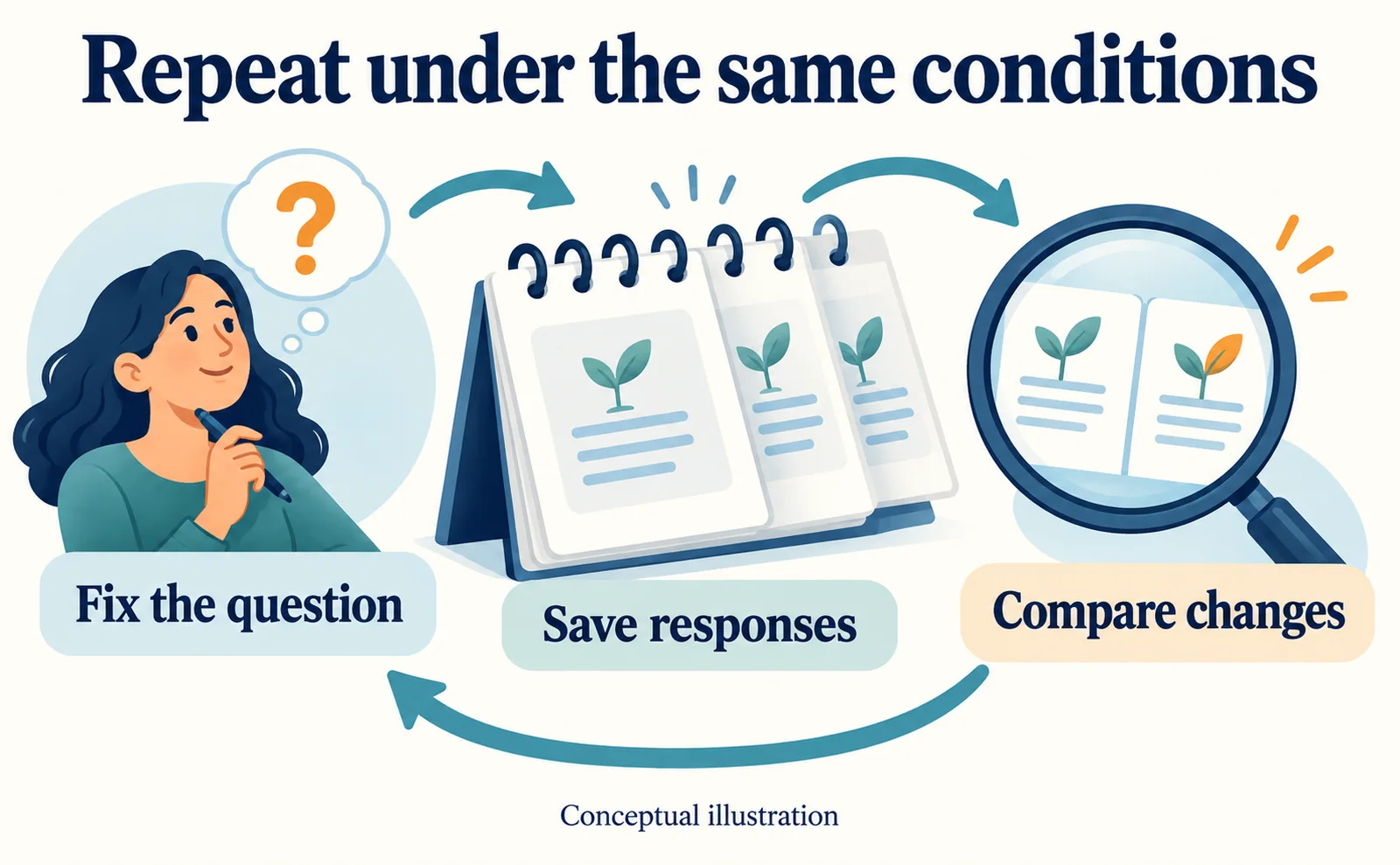 Fix the question, save responses and compare changes through repeated measurement under the same conditions.
