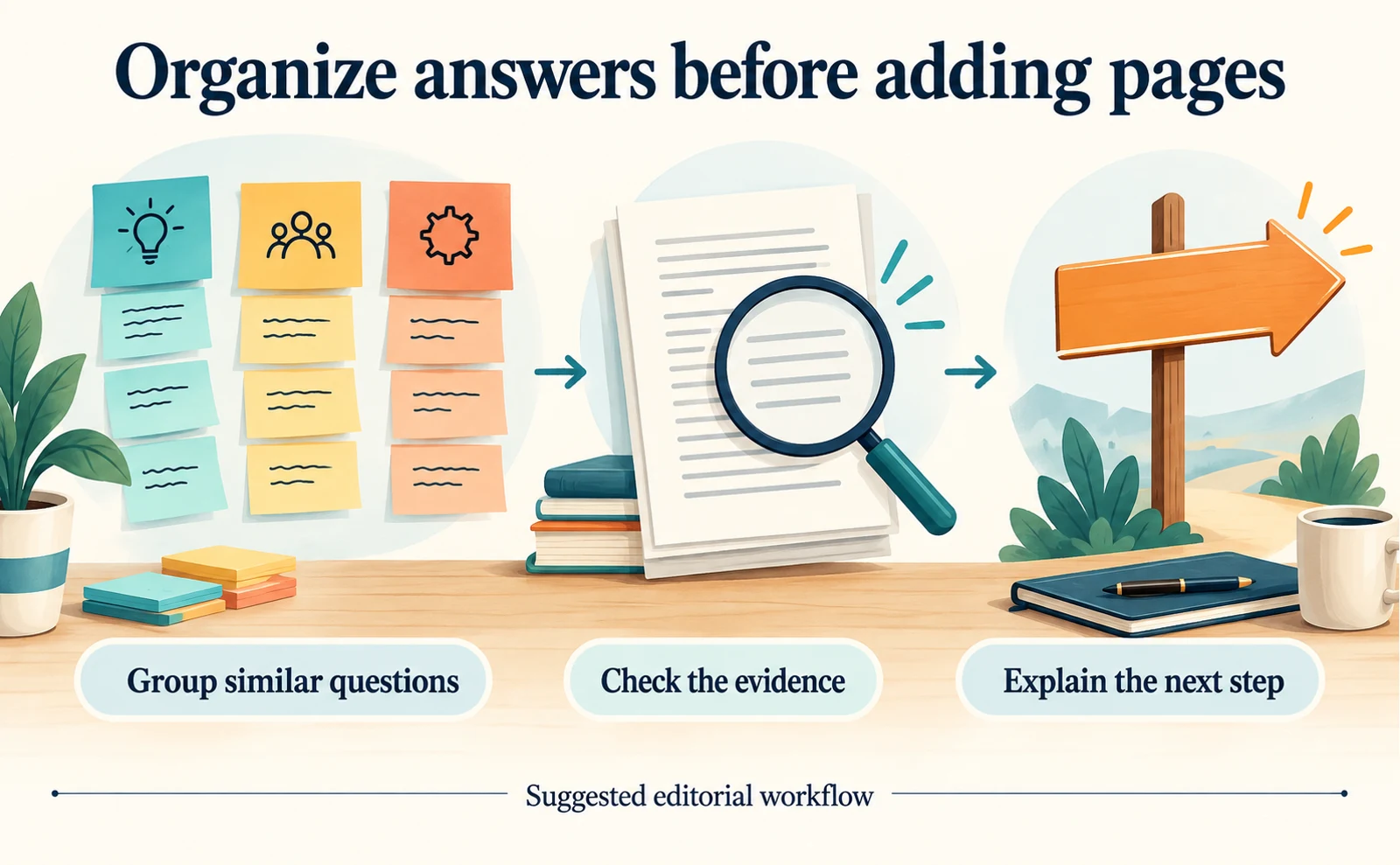 Similar questions become one answer supported by evidence and a relevant next step
