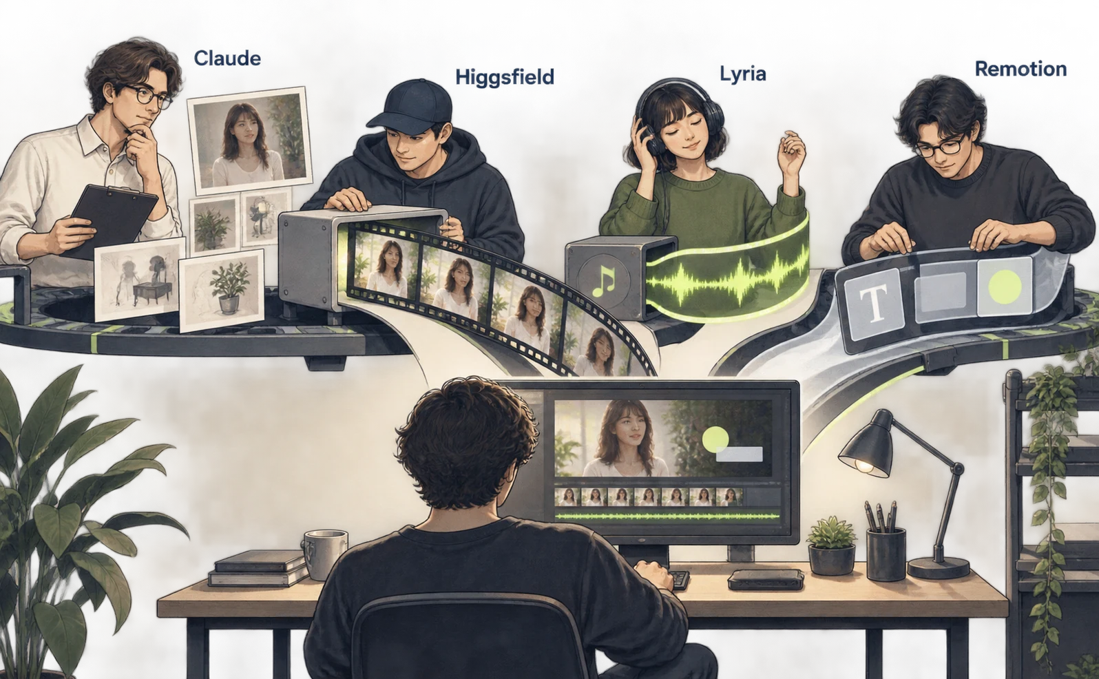 人物画像、映像、BGM、UIの素材を編集へ渡す分担
