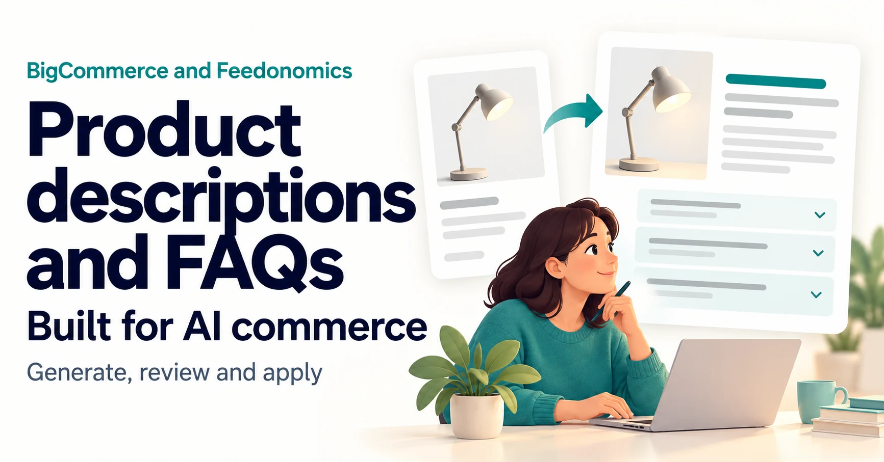 Product descriptions and FAQs for AI commerce: what BigCommerce and Feedonomics announced