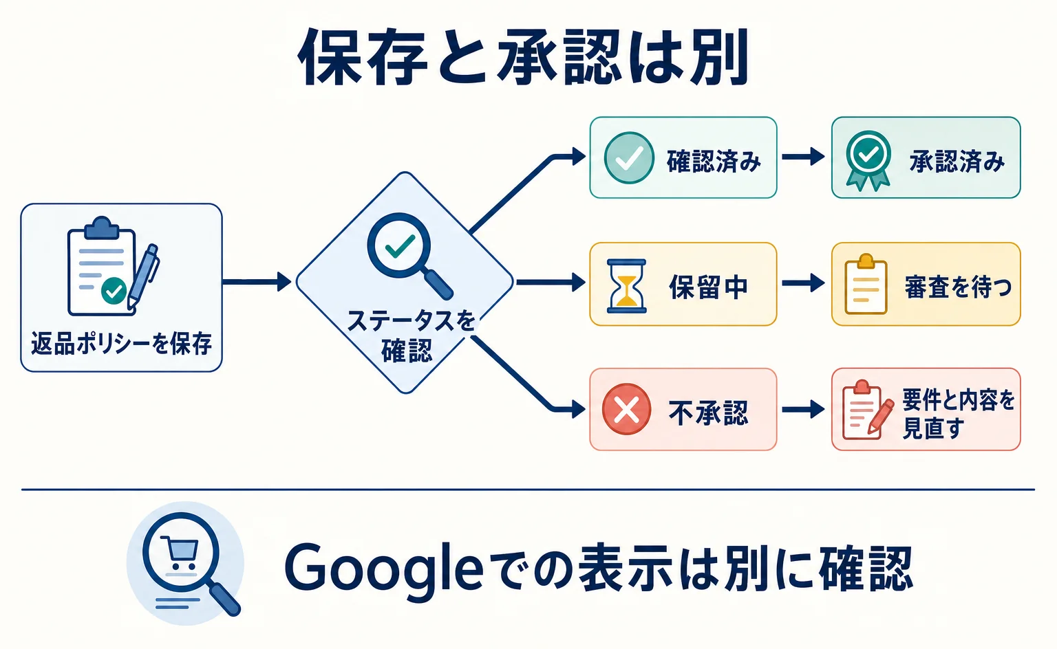返品ポリシーの保存後にステータス別で行う確認